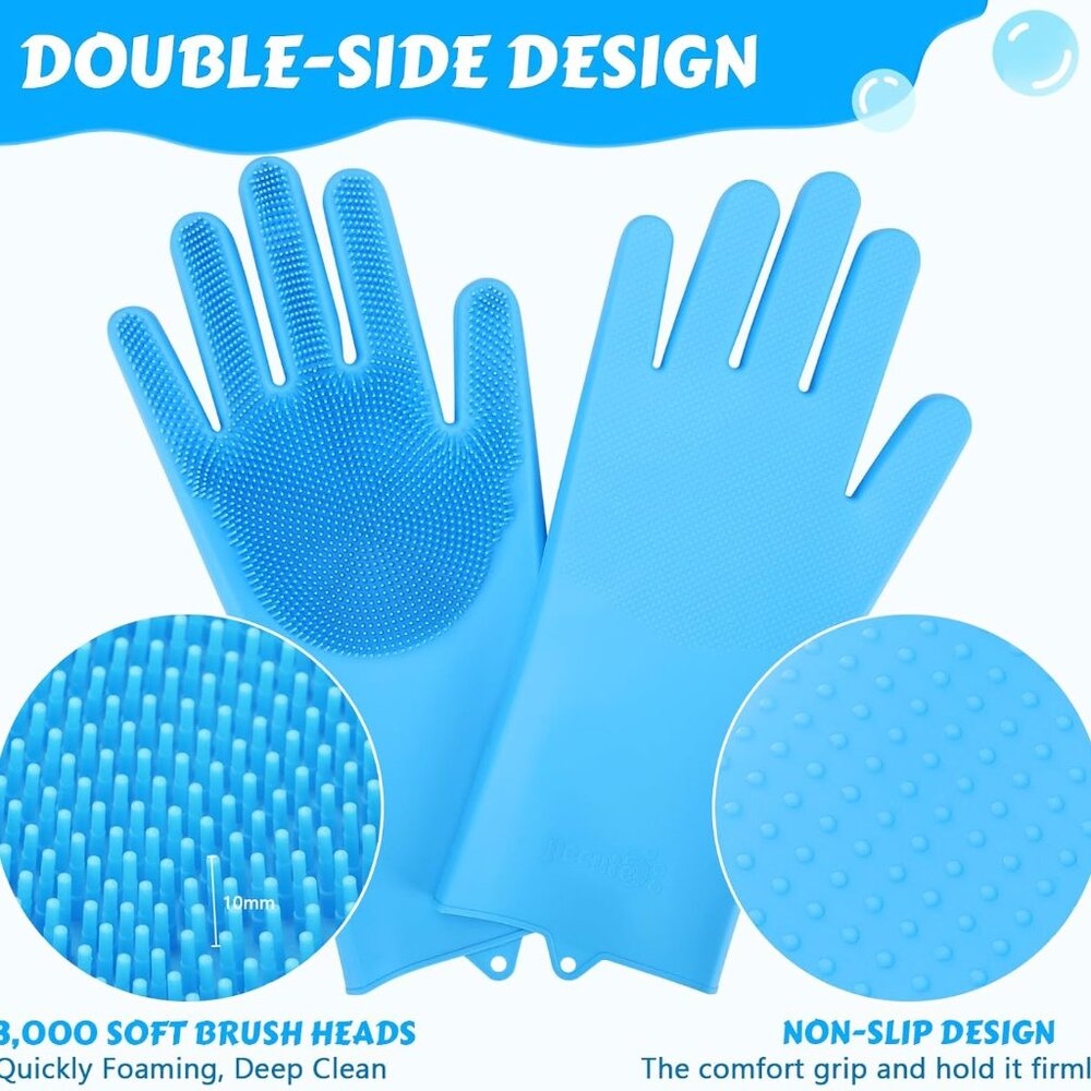 Pecute Pet Grooming Gloves, Heat Resistant Cat Bathing Gloves with High-Density